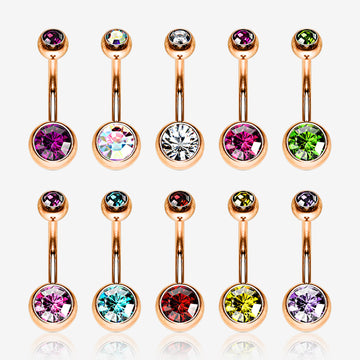 10 Pcs of Rose Gold Assorted Color Gem Ball Steel Belly Button Ring Package